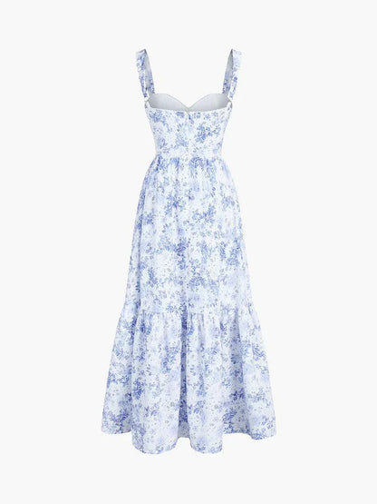 Blue Vintage Floral Zippered Dress
