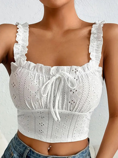 Vintage oogje coquette trim stropdas voor crop cami top 