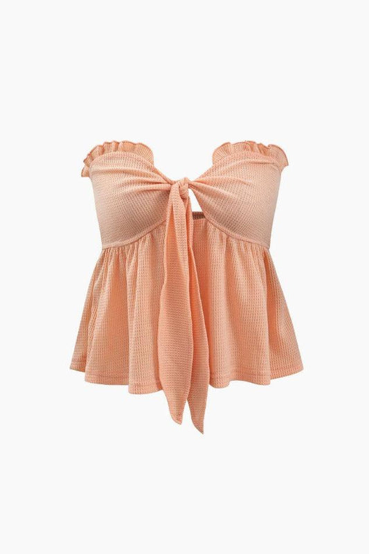 Orange Sweet Frill Trim Knot Front Tube Top