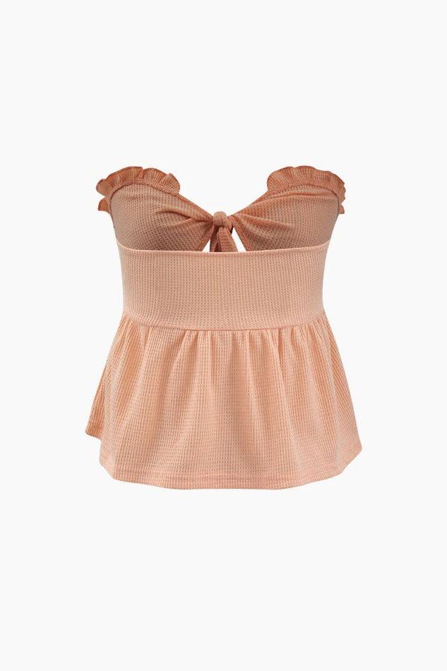 Orange Sweet Frill Trim Knot Front Tube Top