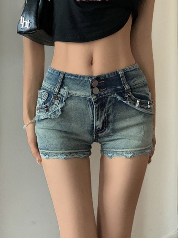 Distressed slanke denim hotshorts