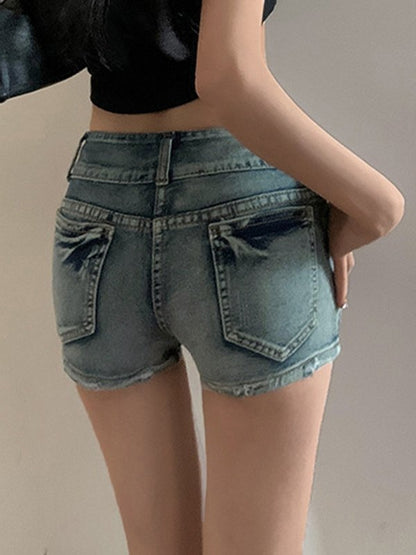 Distressed slanke denim hotshorts