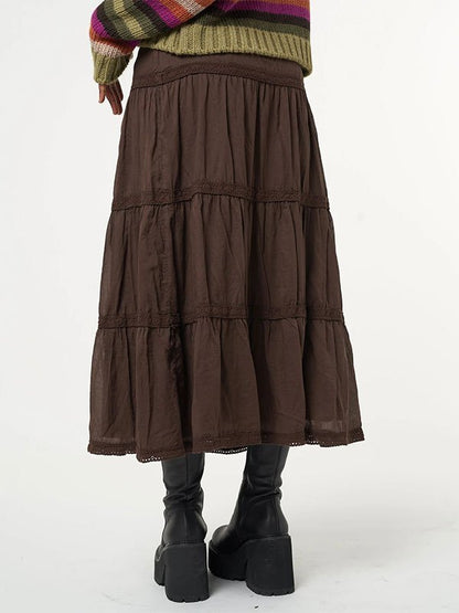 Bruine vintage gelaagde midi-rok