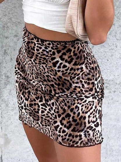 Leopard Print Mesh Paneled Mini Skirt