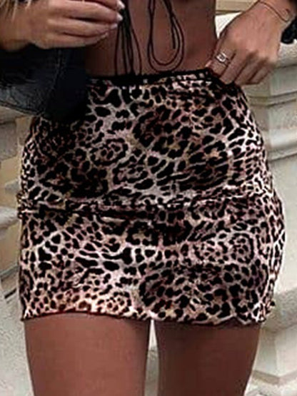 Leopard Print Mesh Paneled Mini Skirt