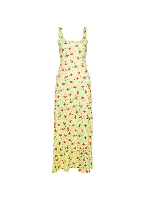 Robe longue d'été jaune à imprimé floral