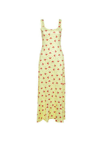 Yellow Sweet Summer Floral Print Maxi Dress