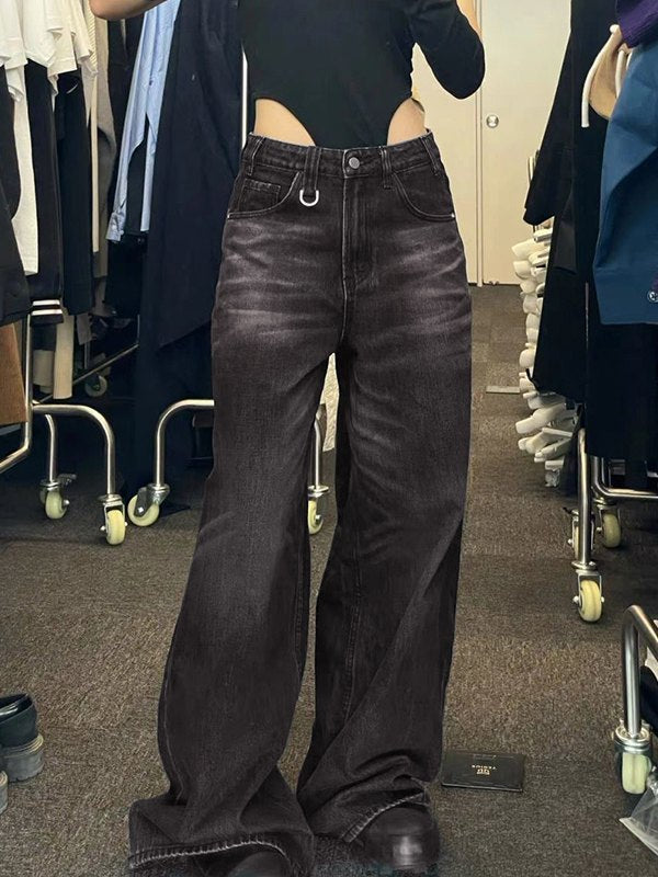 Zwarte vintage wassing baggy boyfriend jeans
