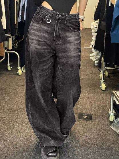 Zwarte vintage wassing baggy boyfriend jeans