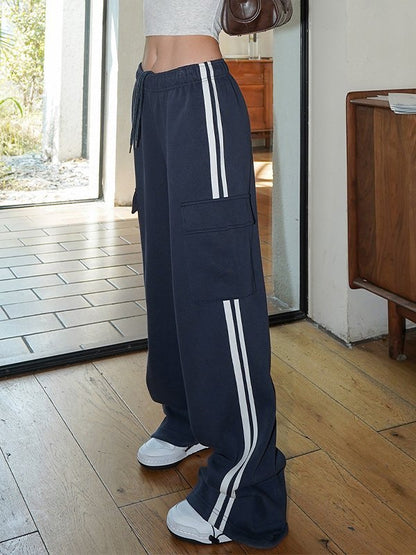 Marineblauwe hiphop baggy joggingbroek met zak aan de zijkant