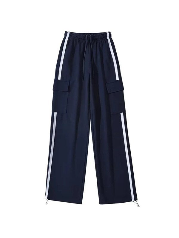 Marineblauwe hiphop baggy joggingbroek met zak aan de zijkant