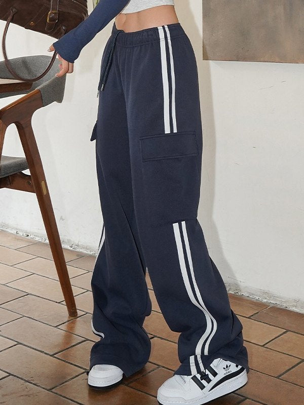 Marineblauwe hiphop baggy joggingbroek met zak aan de zijkant