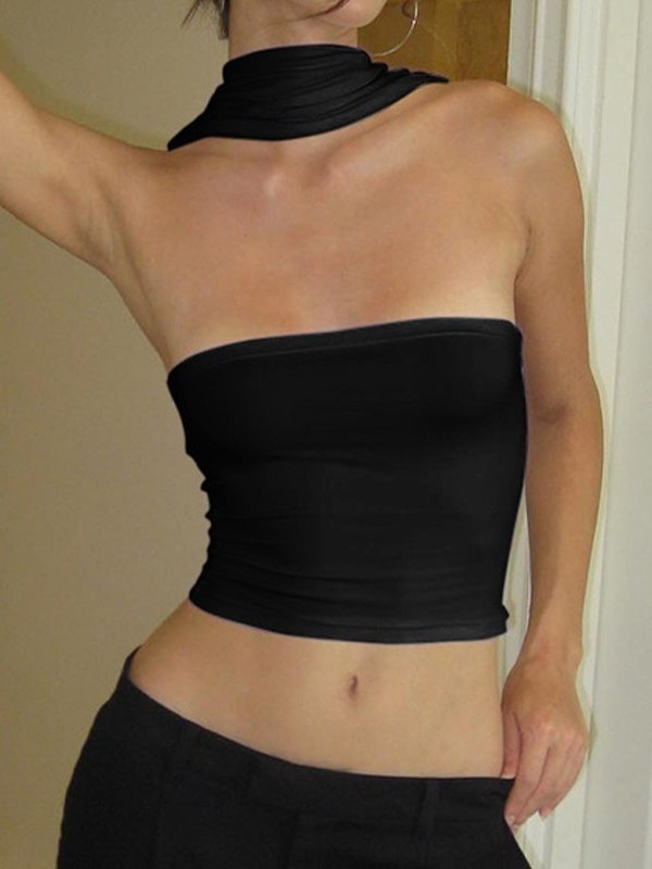 Zwarte bandeau-top met halterband