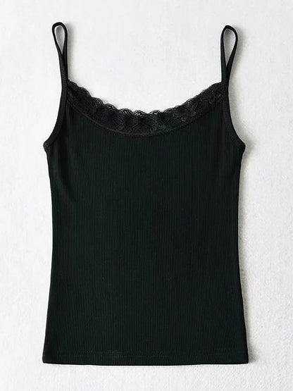 Solid Color Basic Lace Ribbed Camisole