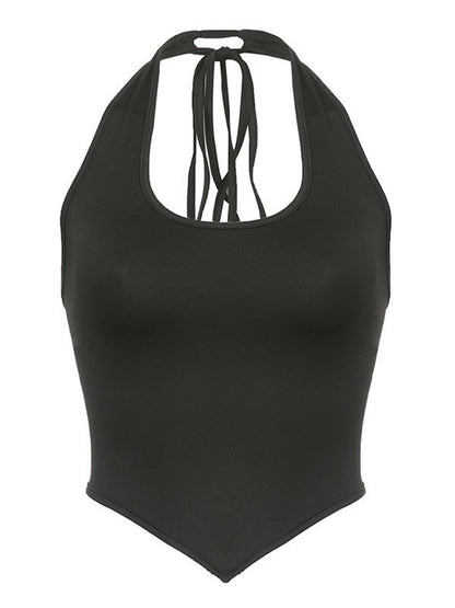 Black Y2K Irregular Hem Halter Crop Tank Top