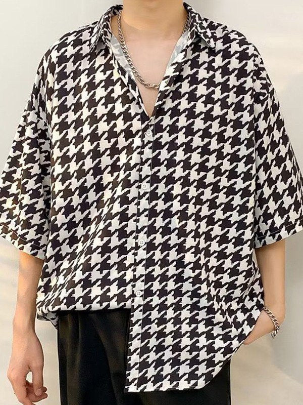 Black Vintage Men's Houndstooth Button Down Shirt