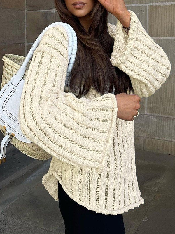 Classic Striped Loose Knit V Neck Pullover Sweater