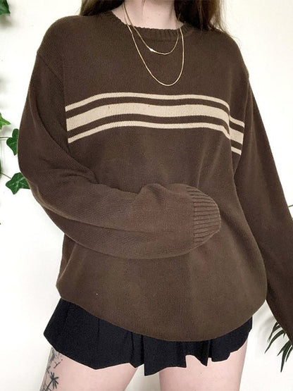 Brown Vintage Oversized Three Striped Pullover