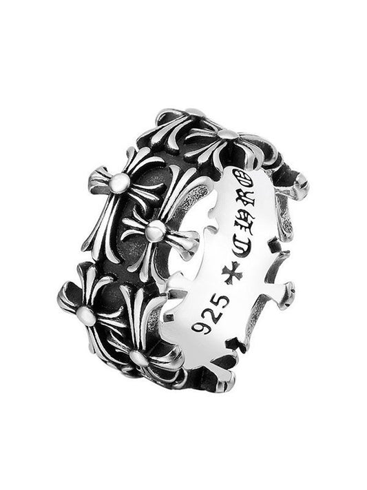 Donkere Gothic Punk gegraveerde kruis manchet ring