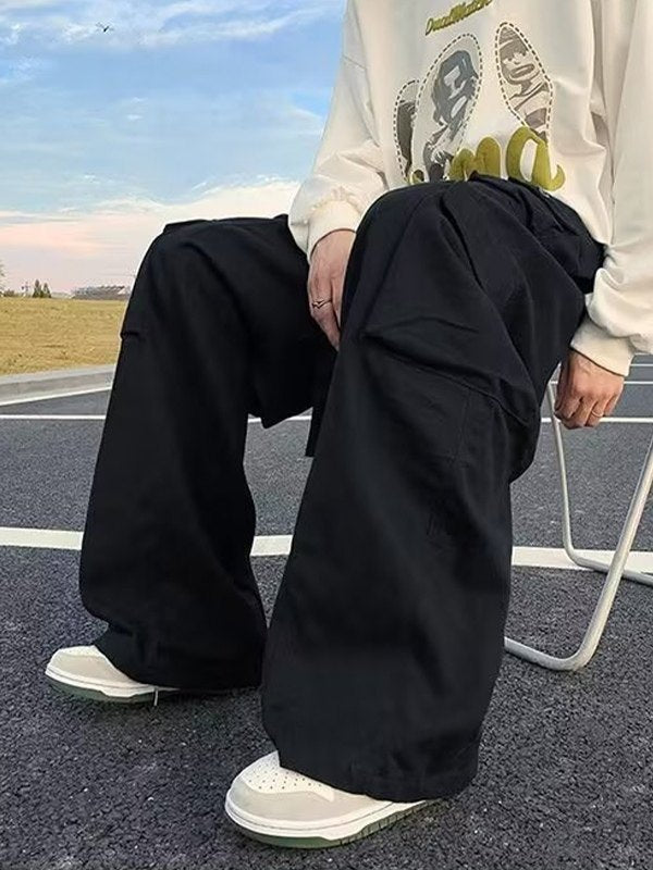 Men's Baggy Cargo Pants with Strap Detail and Pocket