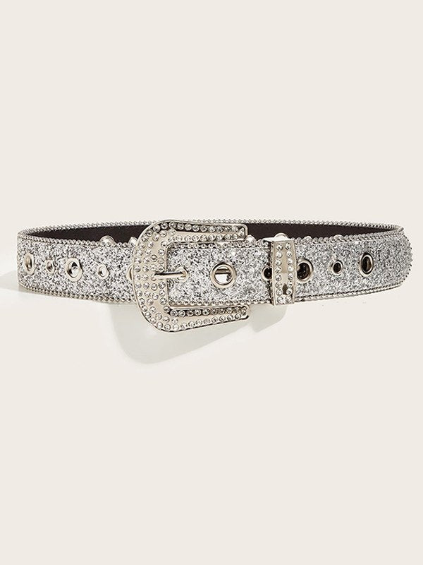 Ceinture à boucle à paillettes ornée Hip Pop avec strass