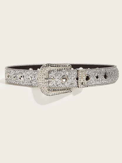 Ceinture à boucle à paillettes ornée Hip Pop avec strass