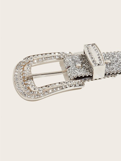 Ceinture à boucle à paillettes ornée Hip Pop avec strass