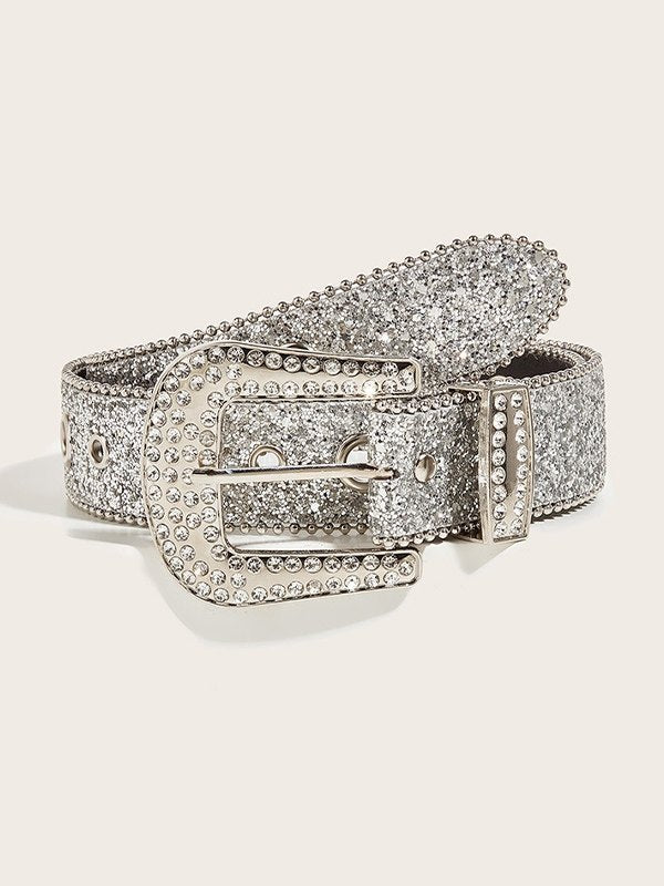 Ceinture à boucle à paillettes ornée Hip Pop avec strass