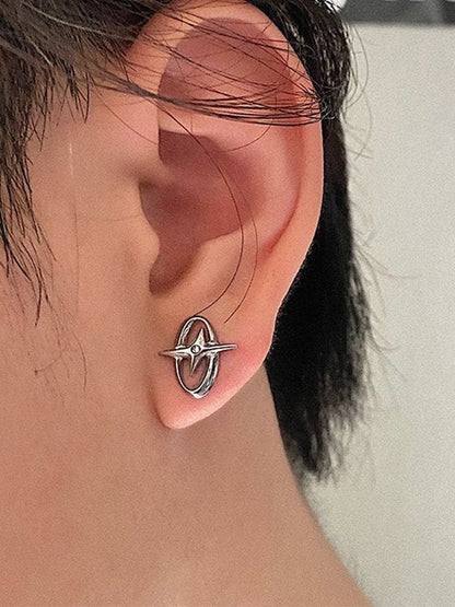 Silver Y2K Oval Star Pattern Earrings