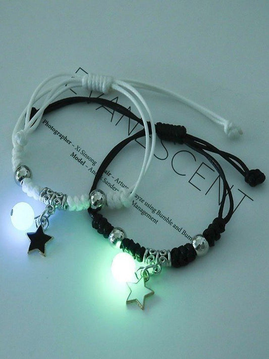 Lot de 2 bracelets lumineux en corde avec breloque étoile Y2K noir et blanc