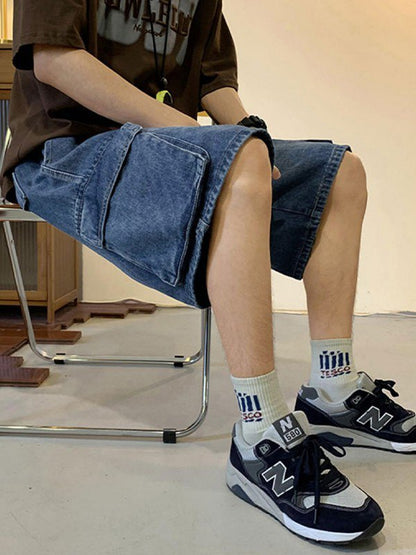 Loose Washed Cargo Denim Shorts for Men