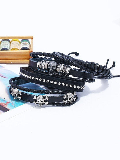 Punk 4-delige pu lederen armbandset met schedel