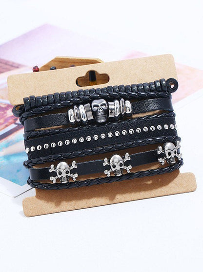 Punk 4-delige pu lederen armbandset met schedel