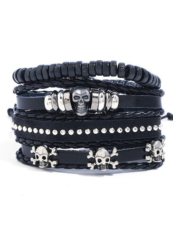 Punk 4-delige pu lederen armbandset met schedel