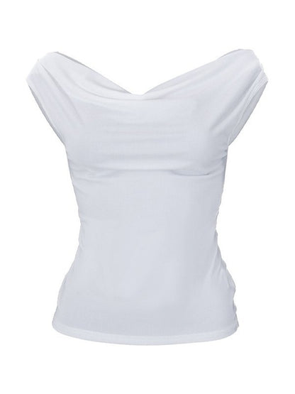 White Vintage Cowl Neck Backless Tank Top