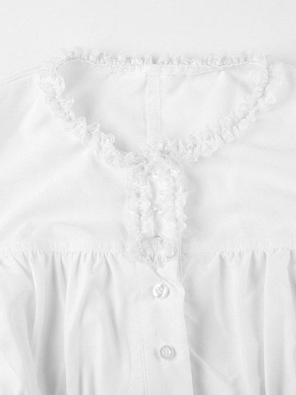 Witte vintage riem slanke blouse met korte mouwen