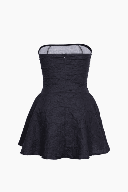 Mini-robe bustier ajustée en jacquard vintage noire avec ourlet à volants