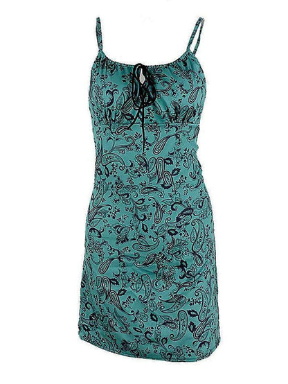 Groene vintage mini-jurk met paisley-print en veters