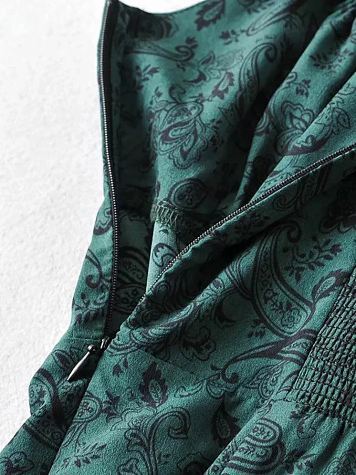 Groene vintage mini-jurk met paisley-print en veters