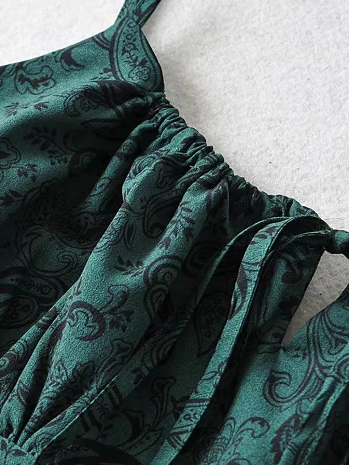 Groene vintage mini-jurk met paisley-print en veters