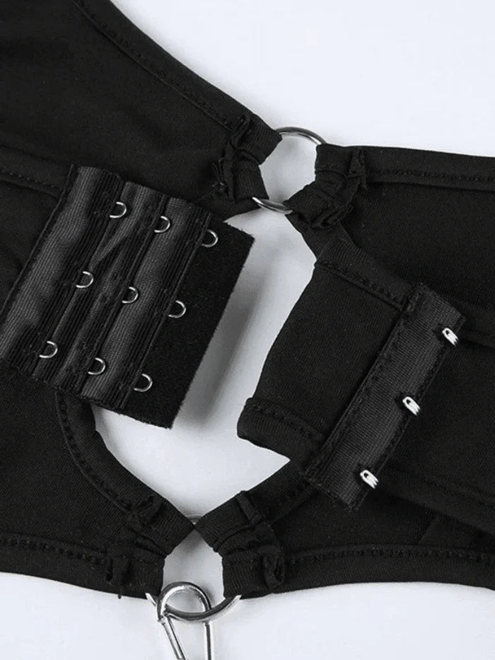 Zwarte sexy O-ring uitsparing Cami bodysuit