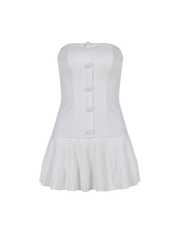 Witte Franse geplooide mini-jurk