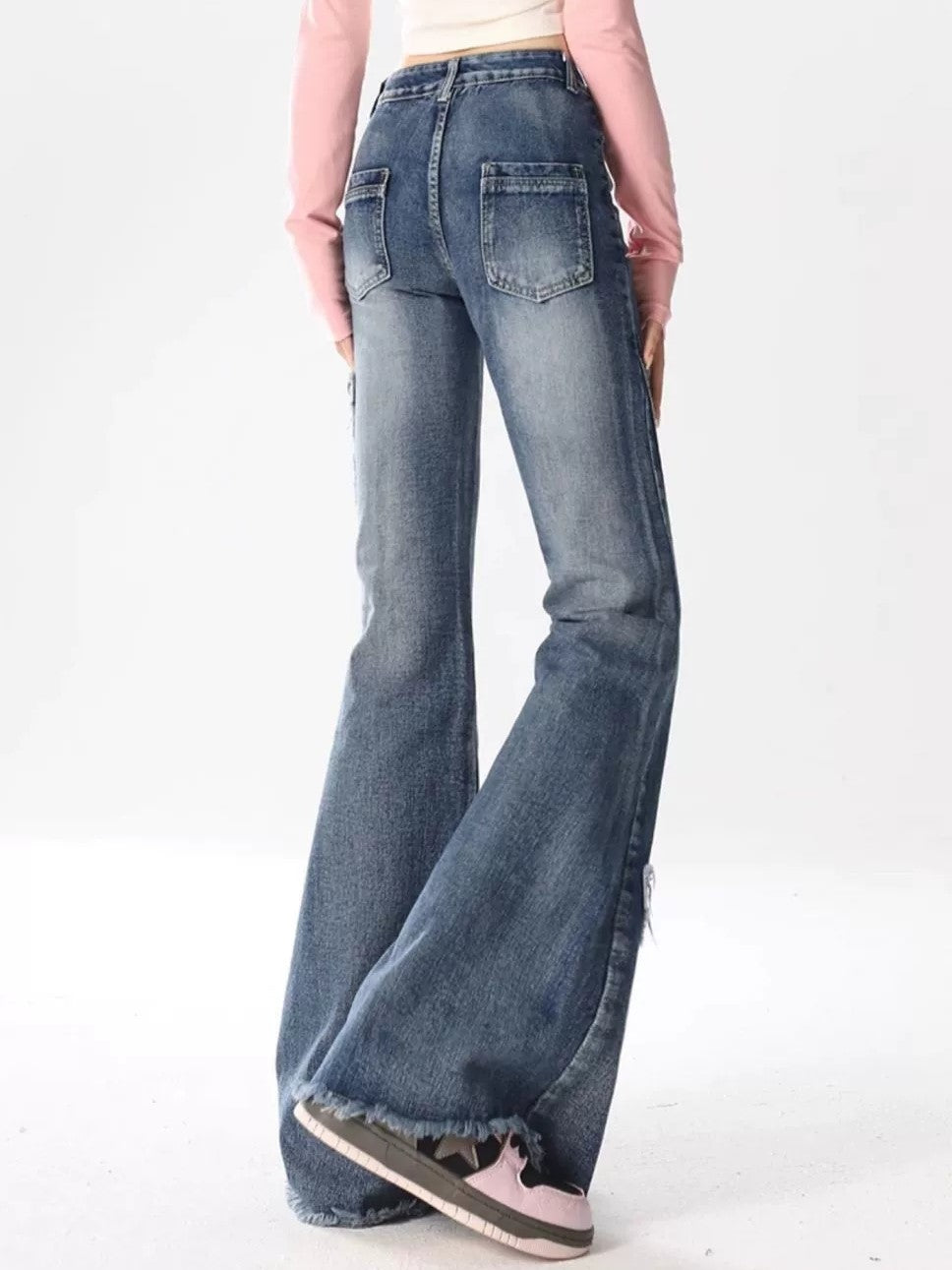 Y2K vlinder geborduurde hoge taille flare jeans