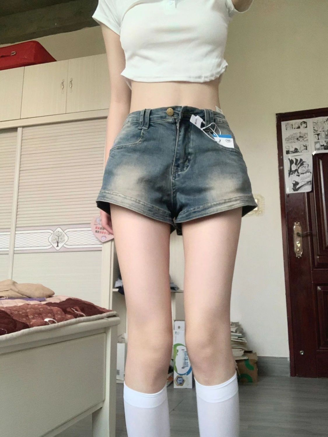 Vintage denim shorts met vervaagd effect