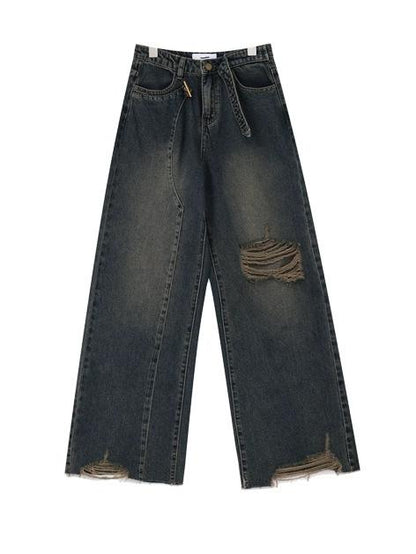 Vintage gewassen baggy boyfriend jeans met gesp en geribbelde details