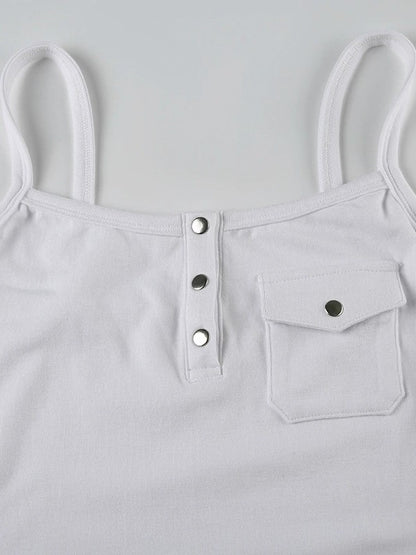 Witte vintage Bottons tanktop aan de voorkant met zak