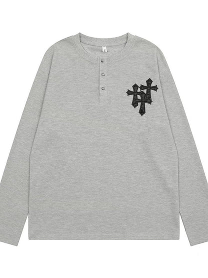 Hip Hop Cross Print Button Up Long Sleeve Top