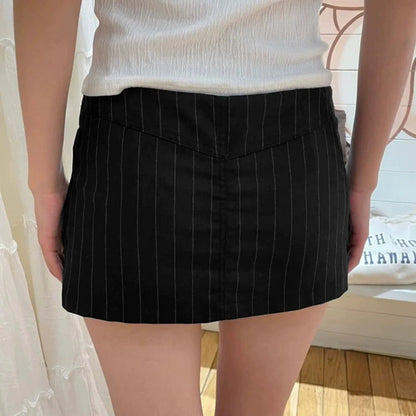 Black Vintage Striped Low Waist Mini Skirt