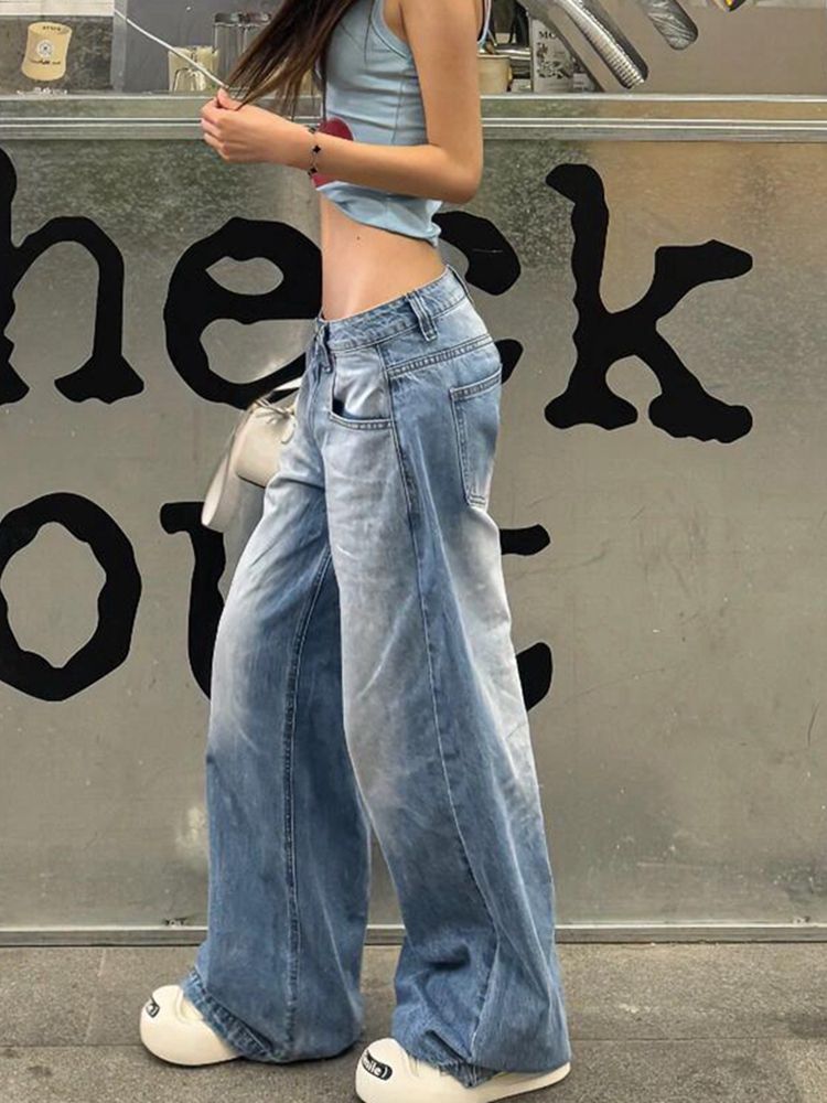 JY Vintage Amerikaanse stijl gewassen versleten baggy jeans