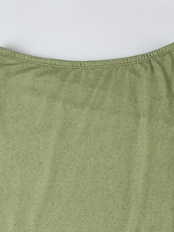 Groene vintage mesh patchwork haltertop en midi-rok